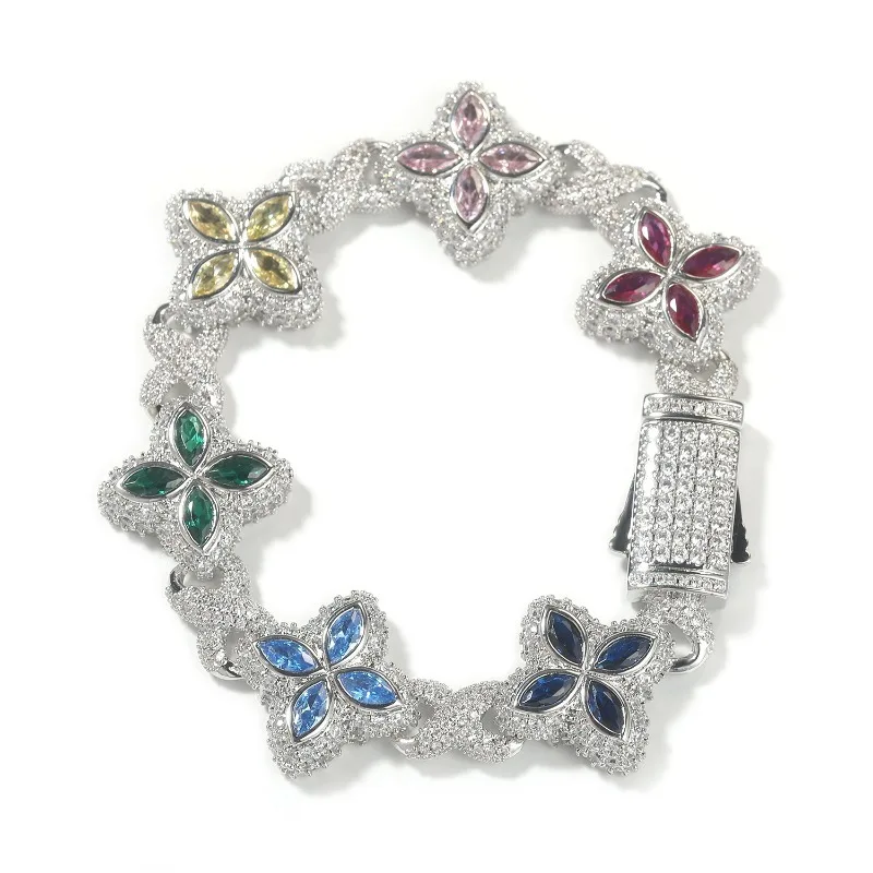 Buntes Blumen-Zirkon-Armband, mehrfarbiges Kristall-Armband, florale Unendlichkeitskette, Statement-Schmuck für Frauen, Party-Geschenke – Detail 15
