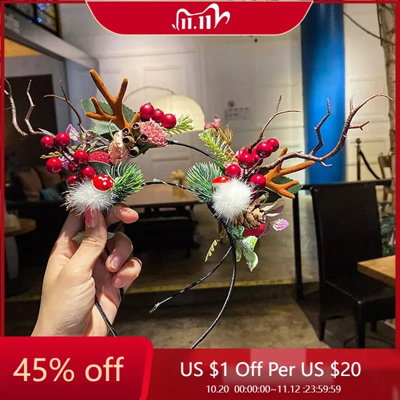 

Christmas Children's Antler Headband Cute Christmas Eve Headband Fabric Santa Claus Hair Accessories Headbands for Girls