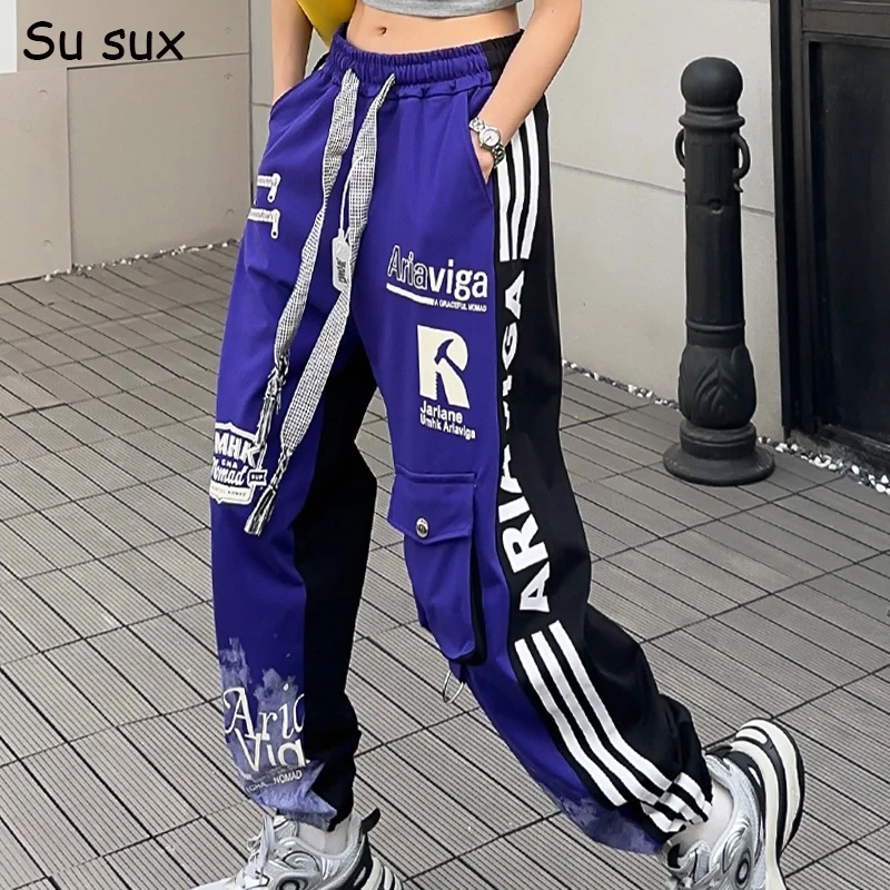 

Casual Tie dye Graffiti Pants Women Clothing 2024 Summer Y2k Personality Striped Pocket Trousers Hip Hop Sportwear Streetwear