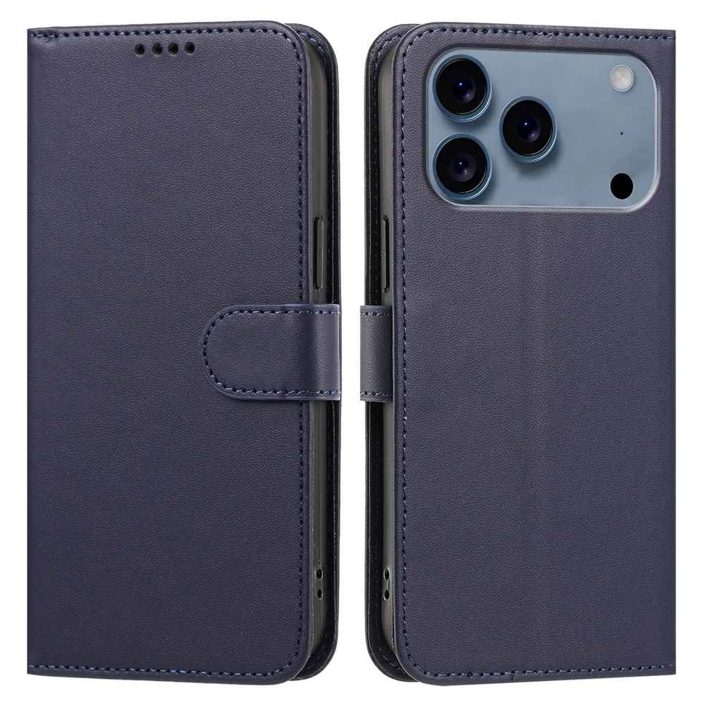 Luxury Solid Color Magnetic Flip Leather Wallet Phone Case with Stand Function