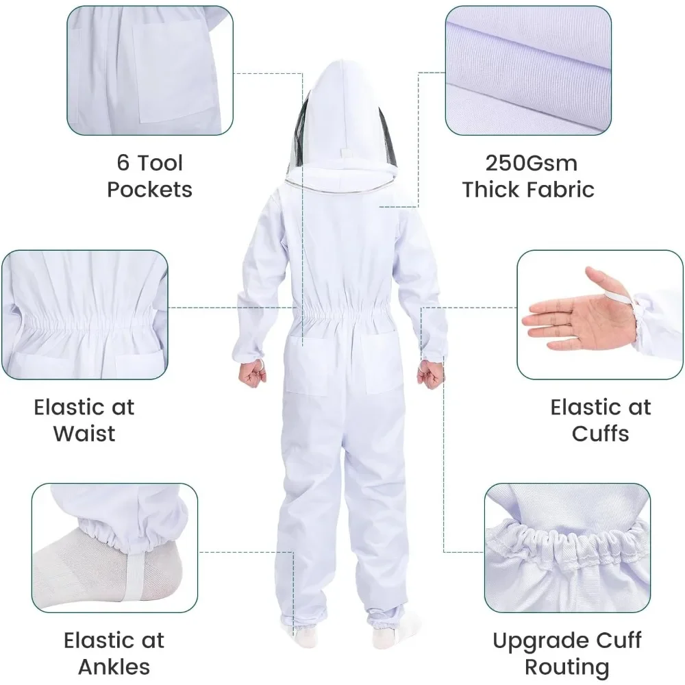 Bee Suit for Men Women Ventilated Sting Proof Beekeeping Suit with Veil Hood, Beekeeper Clothes Round and Fenncing Veil