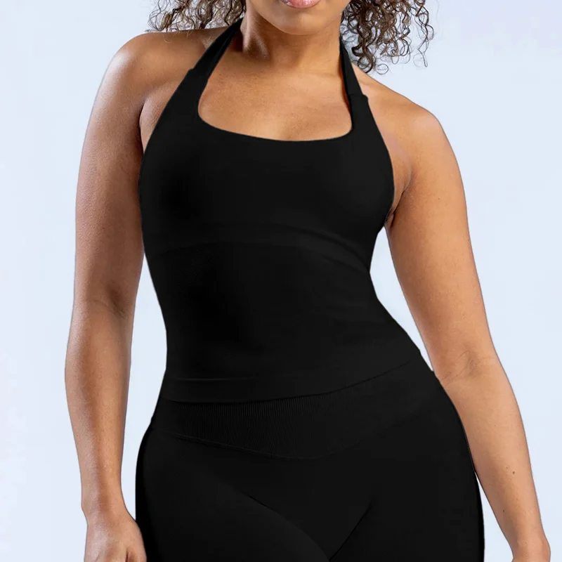 Women's Fitness Top Gym Beautiful Back Bra Running Workout Halter Impact Longline Strappy Top Sports Yoga Vest Underwear