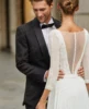 Luxury Appliques Wedding Dresses Women's A Line Half Sleeve Sexy V Neck Sweep Train Chiffon Bridal Gowns Vestidos Customized 3