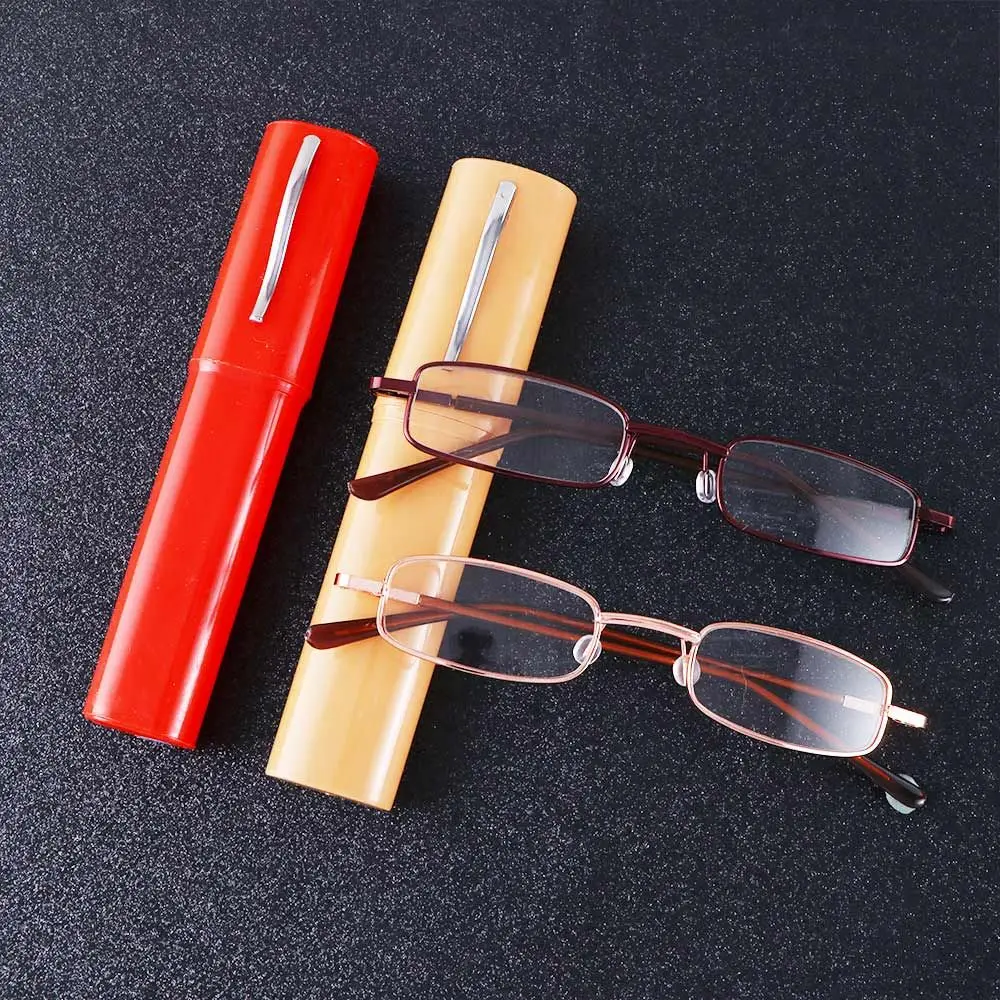 

Portable Anti Blue Light Eyeglass Mini Hyperopia Eyewear For Grandparents Metal Frame Eyewear With Pen Tube Case
