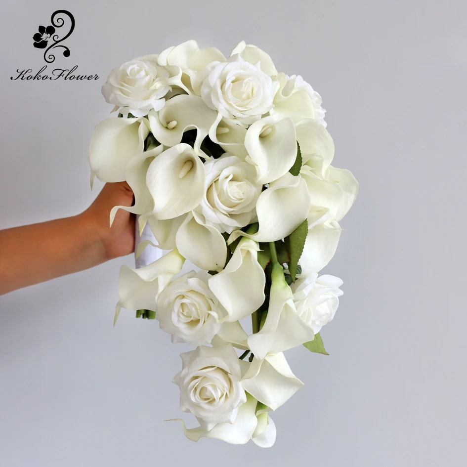 Koko Flower Luxury Waterfall Bride Bridesmaid Bouquet Rose Real Touch Fake Flower Wedding Home
