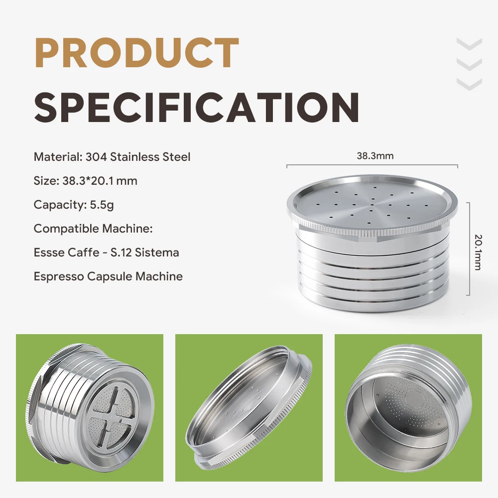 Reusable Coffee Capsule Pods For Essse Caffe S.12 Sistema Espresso Coffee Maker Stainless Steel Refill Filters Crema Pod