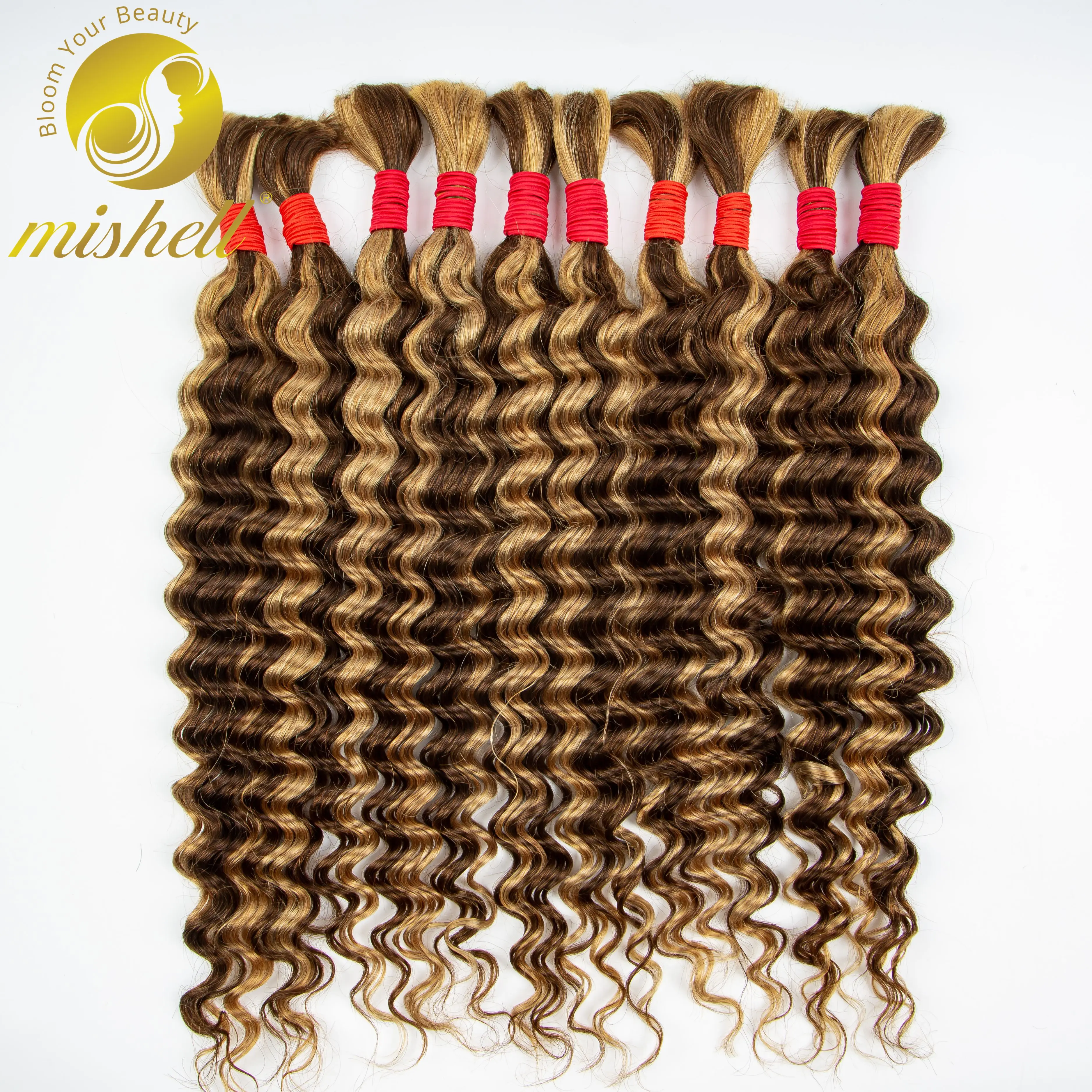 4/27 Highlight Ombre Deep Wave Human Hair Bulk for Boho Braids Curly Human Hair No Weft for Braiding Virgin Hair for Extensions 2