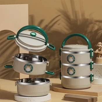 2100ml304 stainless steel insulated lunch box, 3-layer design, suitable for schools, camping, and work occasions