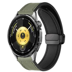 Dual - Material Silicone & Leather Magnetic Buckle Watch Strap - 22mm/20mm - Huawei GT6 46mm (Green)