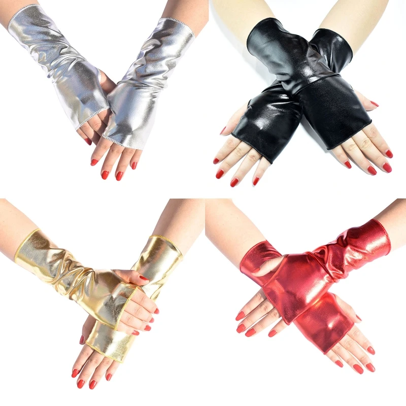 

Punk Gloss Leather Short Gloves Halloween Dress Up Gloves Fingerless Gloves