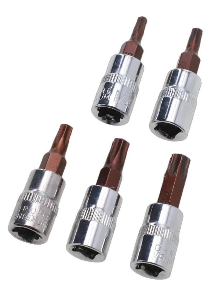 Description Picture 2 of item5pcs Torx Screwdriver Sockets Bits Set 1/4 Inch Drive Socket Ratchet Socket Wrench Adapter Hand Tools T15 T20 T25 T30 T40