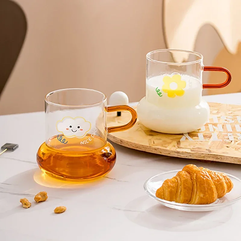 Large-capacity Cute Circle Glass Heat-resistant Glass Water Cup Home Restaurant Bar Juice Coffee Milk Cup