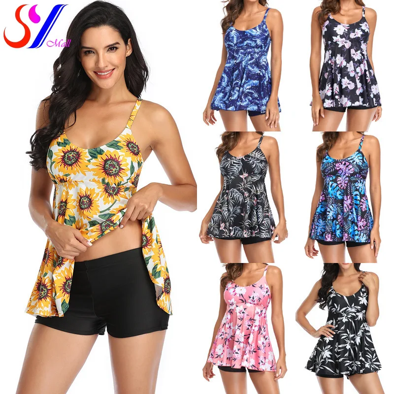 

SY Large Tankini Sexy Woman Swimsuit Two Piece Bathing Suits Retro Print Swimsuit 2022 Female Bathing Suit Swimwear Skirt Bikini