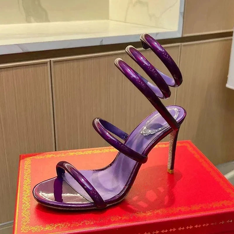 Summer High Heels Sandals Woman Crystal Snake Twine Around Ankle Strap Party Shoes Women Sexy Stiletto Gladiator Sandals Women