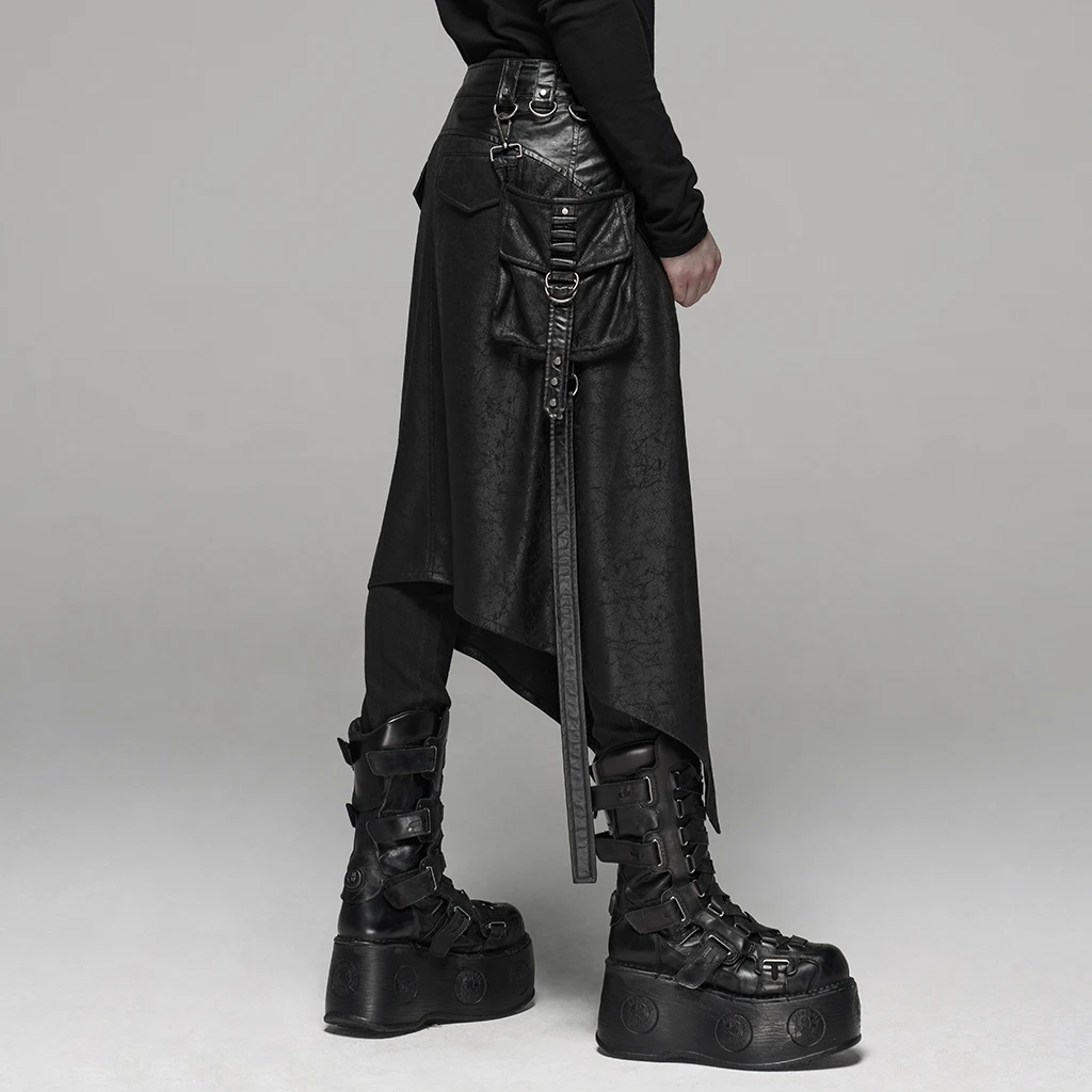 PUNK RAVE Men's Punk Removable Side Stereo Pocket Half Skirt Stage Performance Party Club Cosplay Men Pants