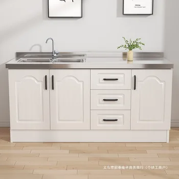 ตู้ครัวในครัวเรือนเรียบง่ายสแตนเลสตู้เตาตู้ครัวแบบบูรณาการประหยัดตู้เก็บของSi 1