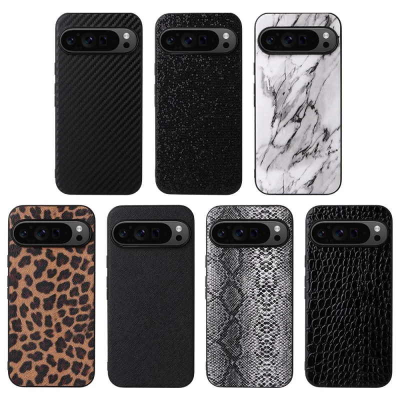 Leopard Print Carbon Fiber Saffiano Leather Phone Case - Shockproof Protection