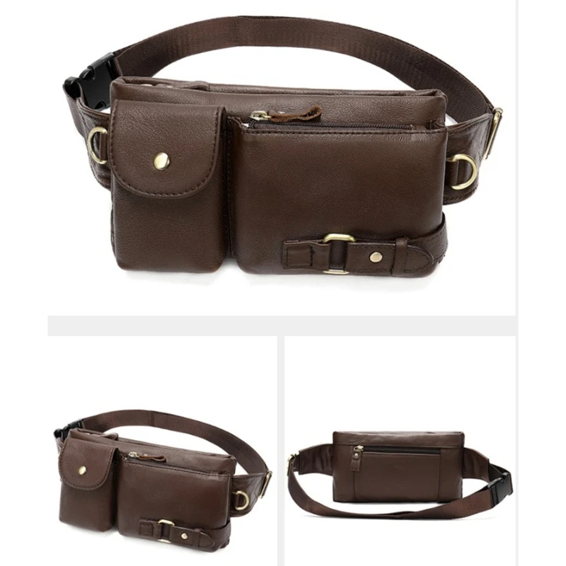 Leather Fanny Pack Shoulder Bags Phone Waist Bag for Outdoor Travel Hiking
