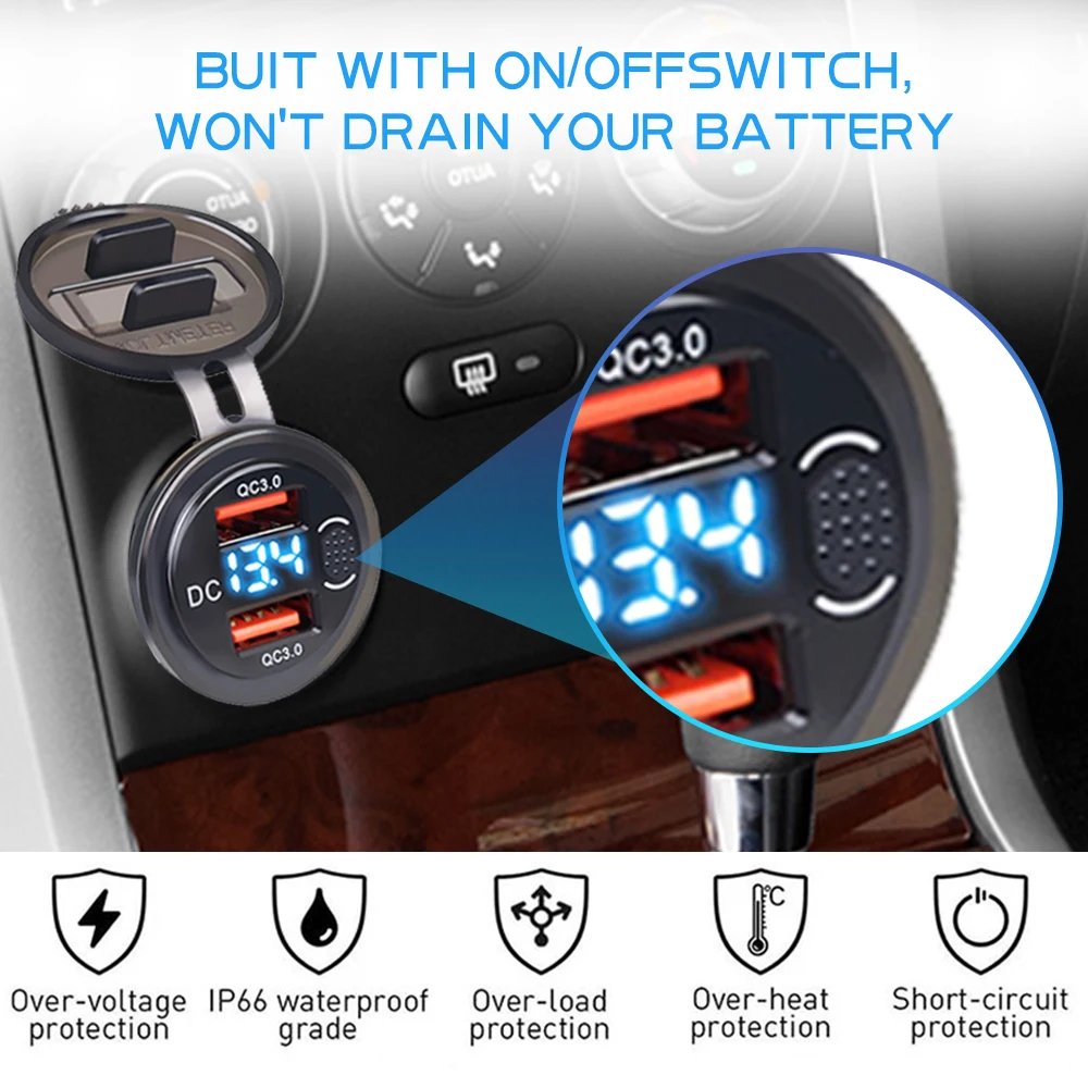 Car Charger Dual QC3.0 Fast Charge 12/24V