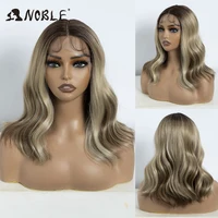 Noble Synthetic Lace Front Wig Body Wave Wig 14 Inch Middle Part Lace Wigs For Women Lace Front Wig Ombre Blonde Golden Wig 2