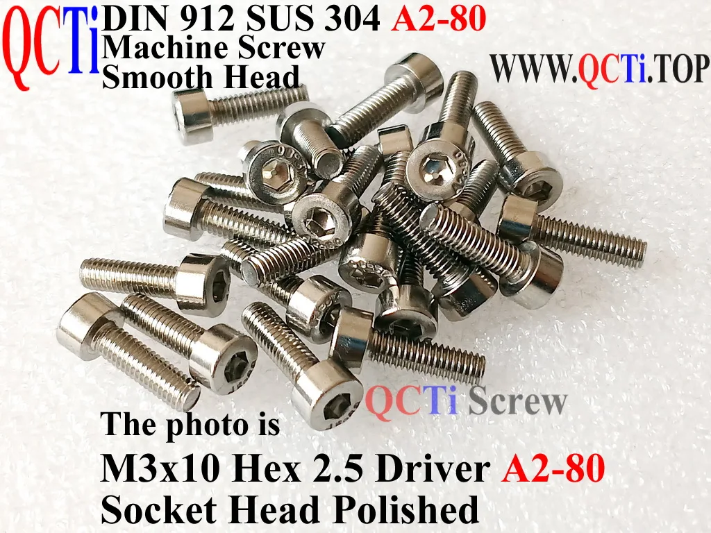 50pcs DIN 912 Stainless Steel M3 screw M3x6 M3x8 M3x10 M3x12 M3x14 M3x15 M3x16 M3x20 Hex 2.5 Driver Socket Head A2-80 Polished