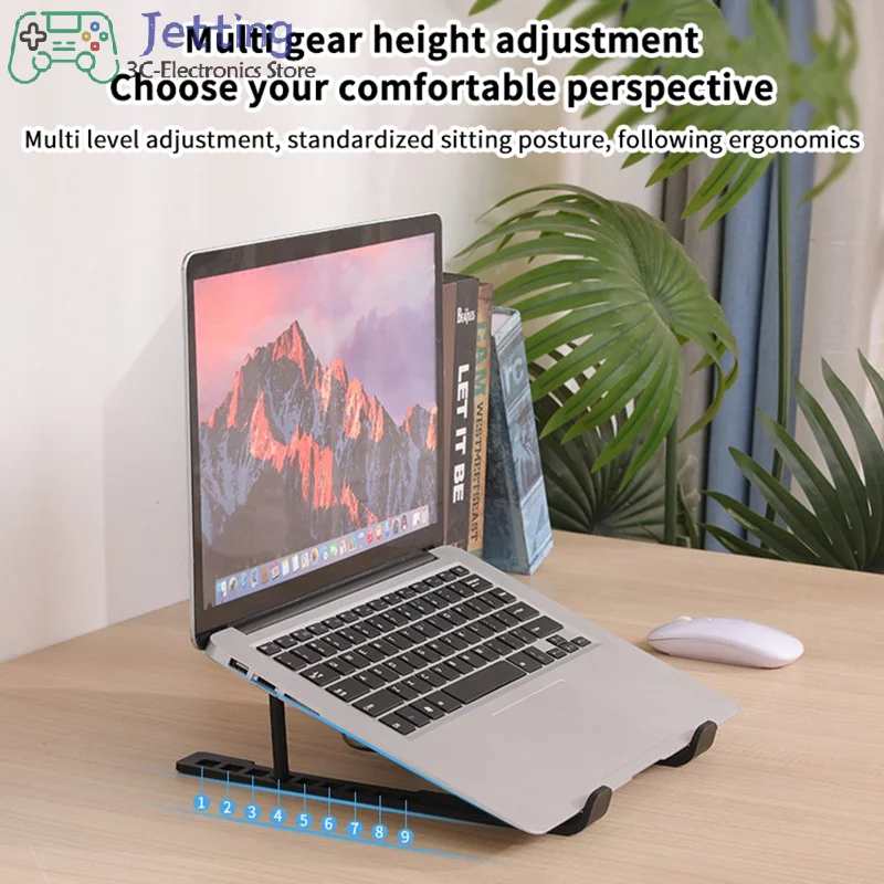 노트북 쿨러 베이스 스탠드 접이식 노트북 냉각 패드 홀더 휴대용 노트북 라디에이터 브래킷 냉각 팬 1개가 있는 높이 조절 랙