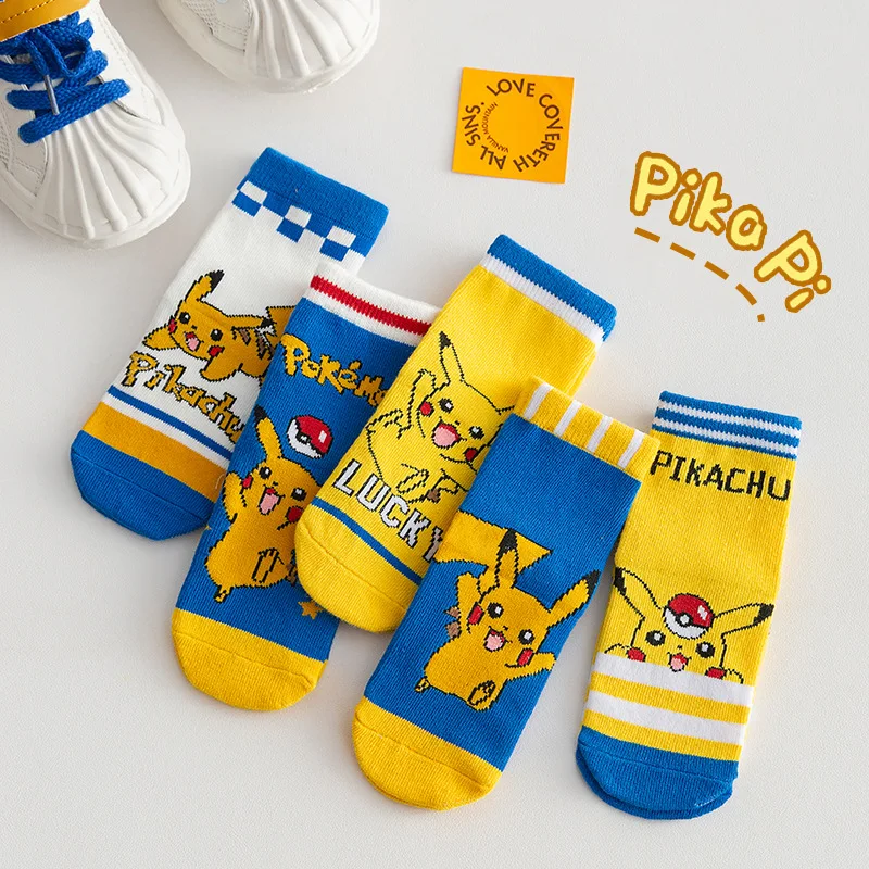 thumbnail image 1 of Calcetines de dibujos animados de Pokémon para niño y niña, medias de Pikachu, regalo Kawaii, ropa suave, 5 pares, 1 of 5