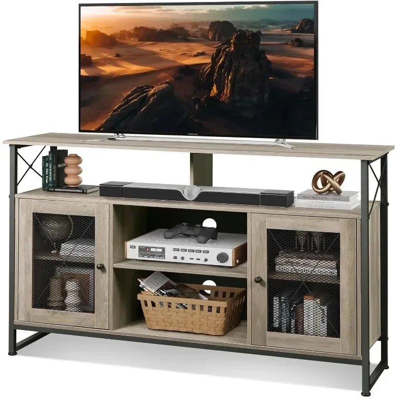 

WLIVE TV Stand 55 inch TV Tall Entertainment Center with Storage Industrial TV Console for Bedroom Living Room Greige