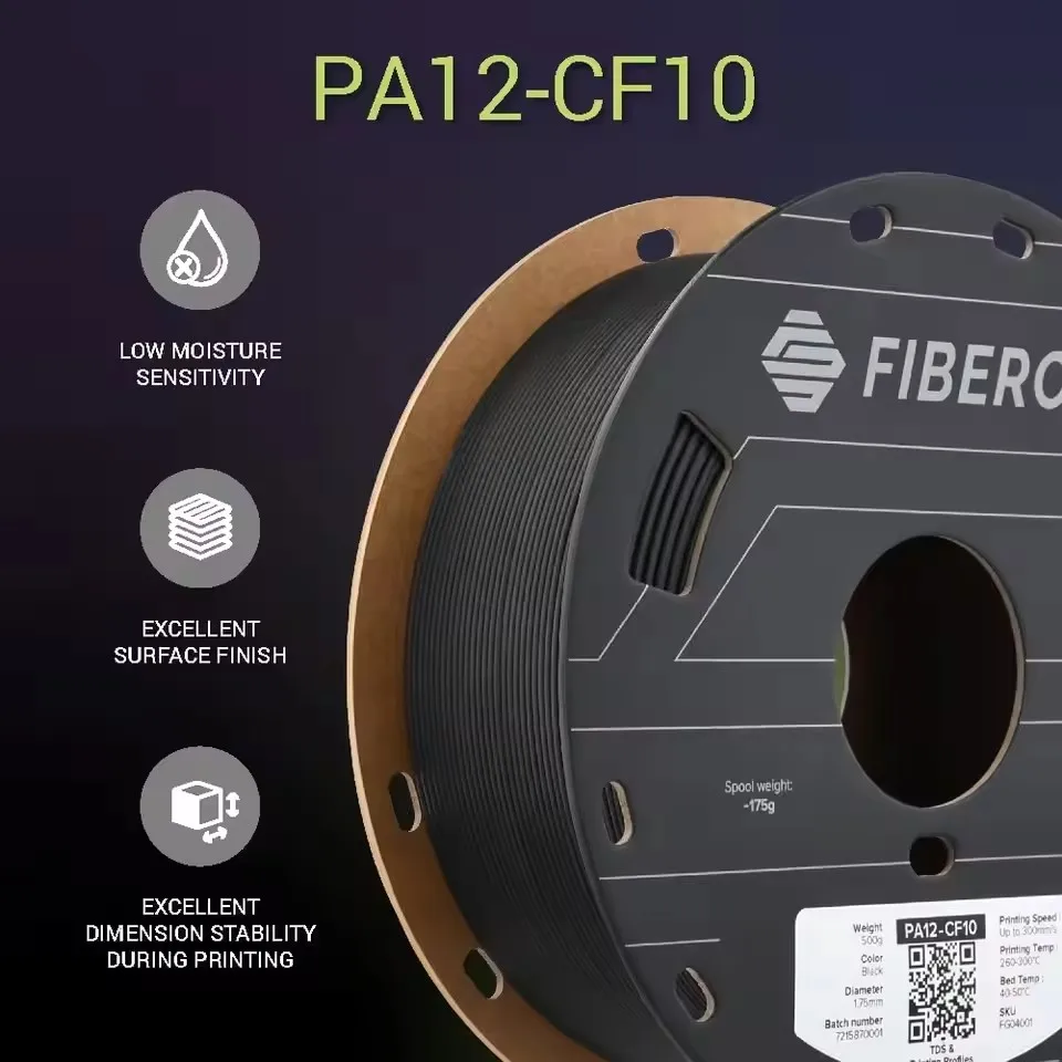 폴리메이커 파이버온 PA12-CF10 나일론 필라멘트 1.75mm 0.5kg 10% 탄소섬유 고강도 엔지니어링 3D 프린팅 재료