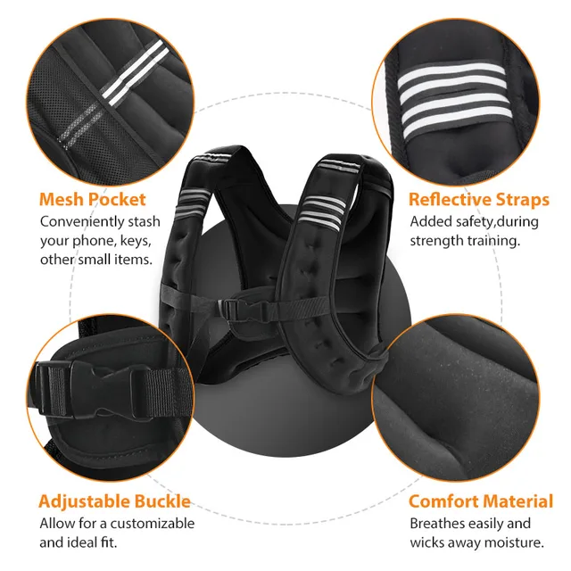 12lb Weight Vest with Reflective Stripe for Workout, Strength Training, Running, Fitness, Muscle Building, Weightlifting