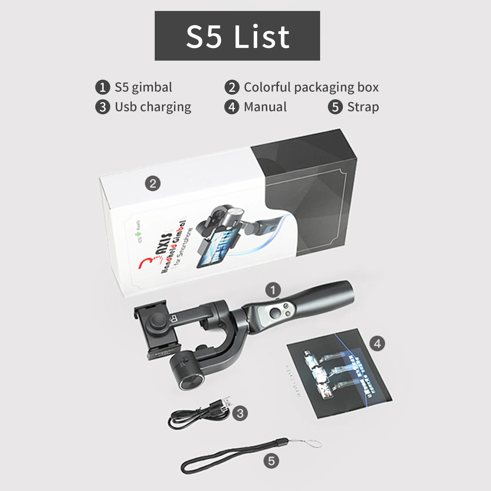 S5 Professional 3-Axis Handheld Gimbal Stabilizer for iPhone/Samsung/Xiaomi Anti-Shake Phone Holder for Smooth Video Recording