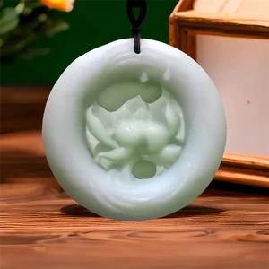 Natural Real Jade Lotus Pendant Necklace Chinese Carved Jewelry Charm Gemstones Accessories Fashion Gifts for Women Men Vintage