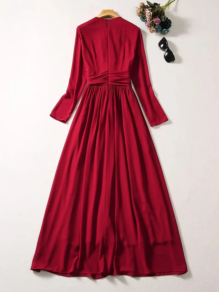 

Autumn Runway Long Sleeve Maxi Dresses for Women Party Red Elegant Vestidos Largos De Mujer Bowknot Prom Robes Longues 2023
