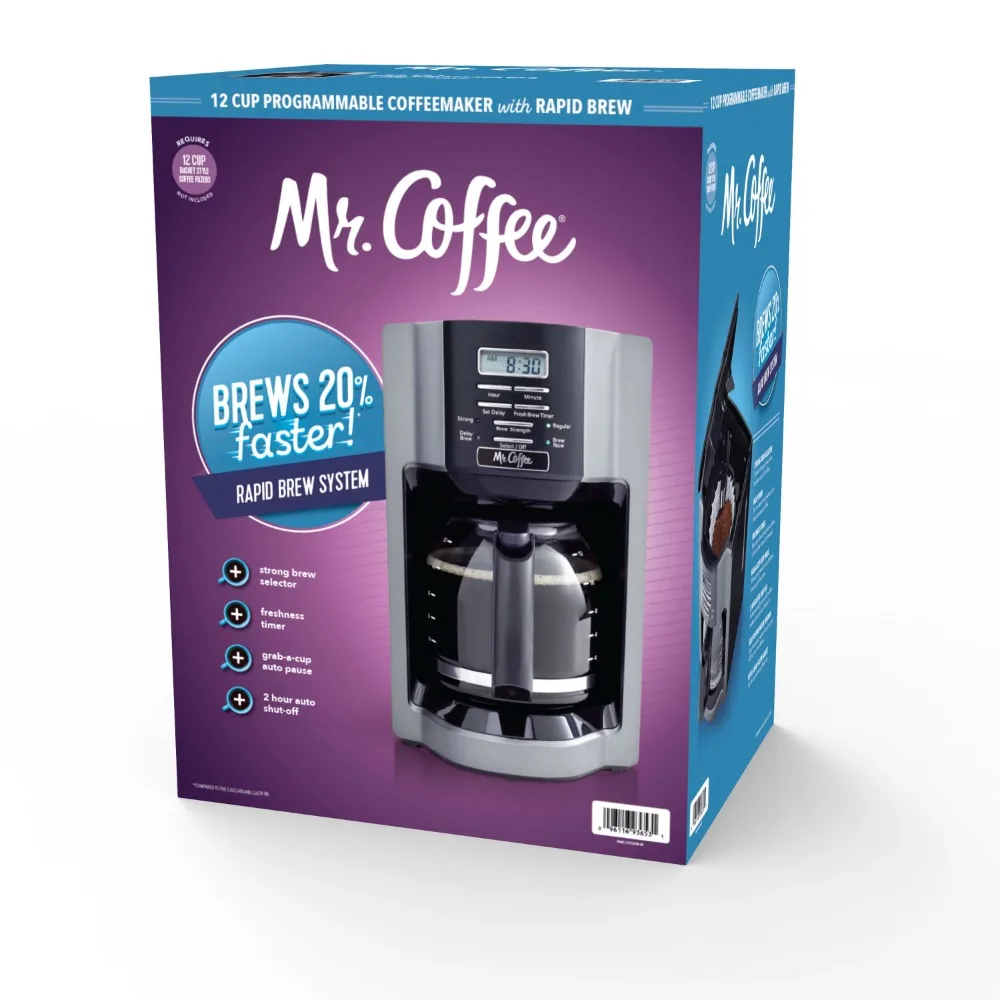 Mr. Coffee 12-Cup Programmable Coffeemaker Rapid Brew Brushed Metallic  Coffee Maker Machine Cafetera Create Kitchen Appliances