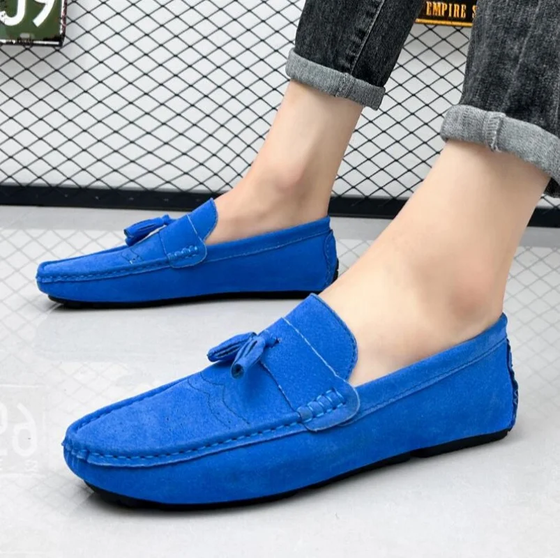 Cow Suede Leather Men Driving Footwear Slip on Man Business Shoes Wedding Party Men Dress Shoe Breath Lazy Loafers New Moccasins