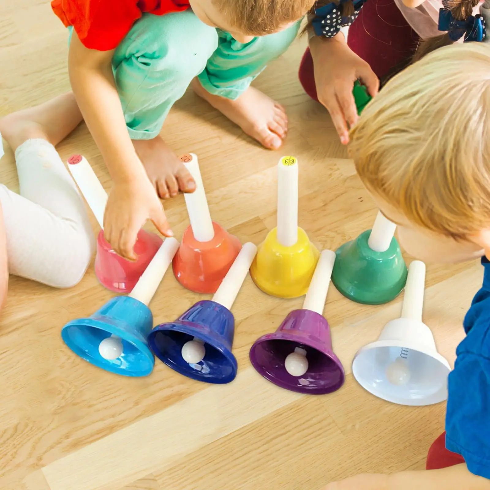 Hand Bell Children Percussion Instruments 8x Colorful Hand Percussion Bells Hand Bells Set for Toddlers Wedding Chorus Metal Musical Toy Percussion