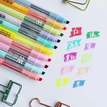 Surligneur effaçable à Double tête, 10 pièces/ensemble, stylo marqueur Fluorescent burin, écriture scolaire, stylos de couleur mignons 