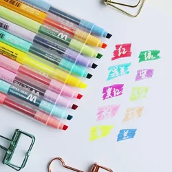 Surligneur effaçable à Double tête, 10 pièces/ensemble, stylo marqueur Fluorescent burin, écriture scolaire, stylos de couleur mignons 