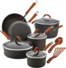 Ray Cucina Dishwasher Safe Hard Anodized Nonstick Cookware Pots and Pans Set, 12 Piece, Gray with Orange Handles 1