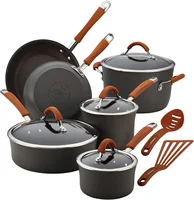 Ray Cucina Dishwasher Safe Hard Anodized Nonstick Cookware Pots and Pans Set, 12 Piece, Gray with Orange Handles 1