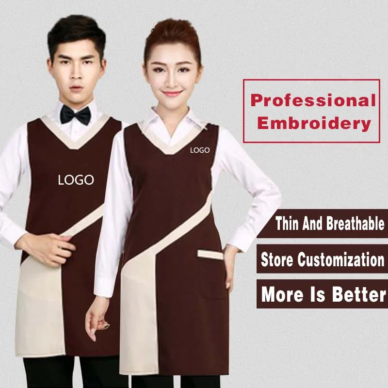 

Korean Fashion Long Apron Customized LOGO Beauty, Hair, Nail, Technician, Coffee Shop Attendant Work Dress Apron