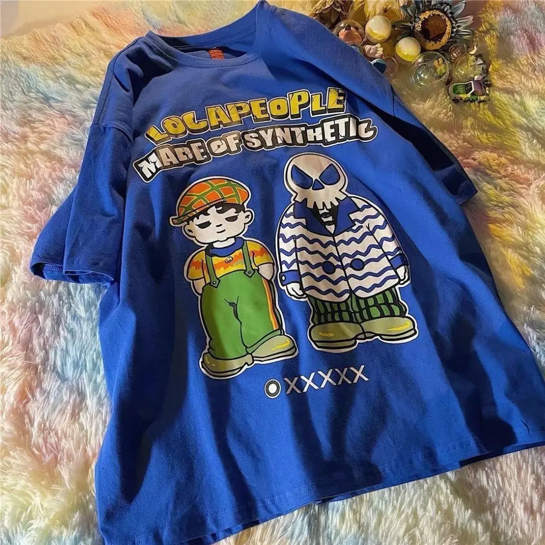 

Summer Oversized T-Shirt Men And Women Short-Sleeved Round Neck Gothic Funny Print Street Harajuku Couple Tee Vintage T-Shirt