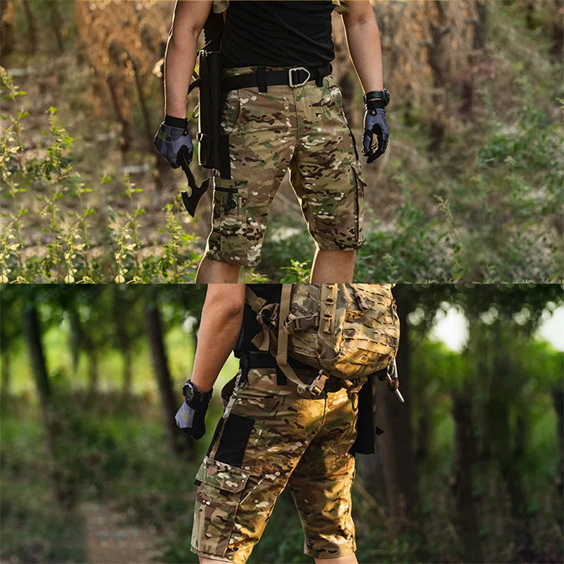 Summer Men Shorts Tactical Pants Casual Keee Length Beach Trousers Waterproof Military Tactic Cargo Shorts Male Outdoor Hiking
