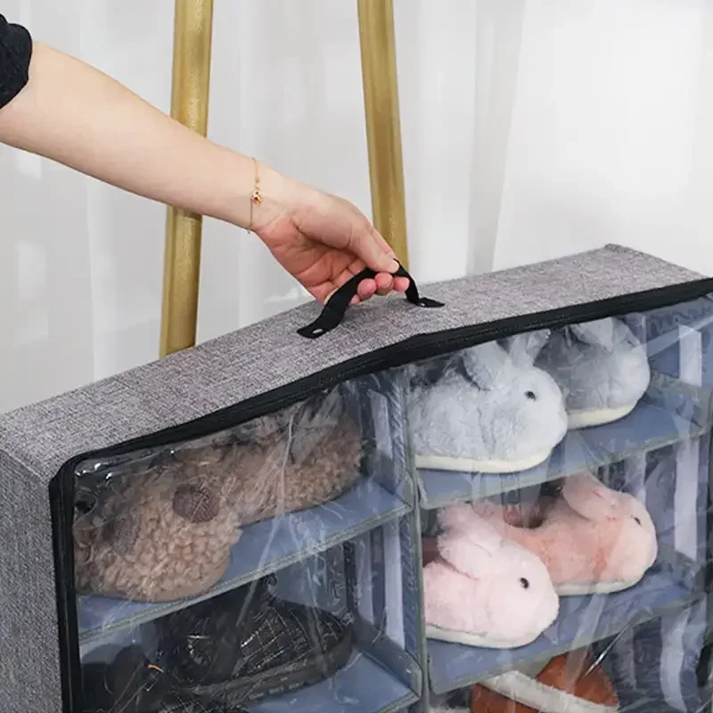 Bed Bottom Shoebox Storage Organizer with Adjustable Dividers Foldable Dustproof Moisture-proof Organization with Lid Visual 4