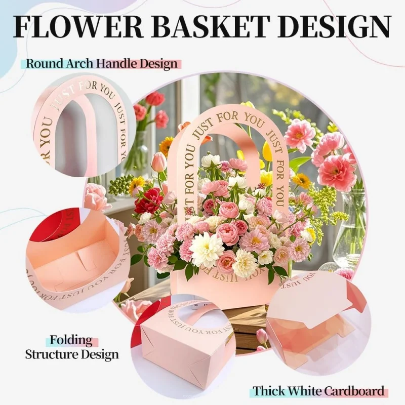 Organza Gift Bags Party Gift Bags Flower Bags 1/4/8/16PCS Foldable Carton Flower Basket Gift Bag