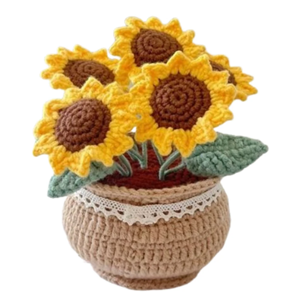 DIY Flower Potted Crochet Kit Cute Plants Hand-Knitted Tool for Kid (Sunflower)