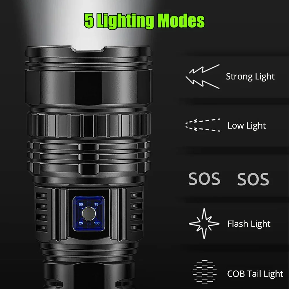 Description Picture 4 of item15000mah Built-in Battery 1000W Most Powerful Led Flashlights Tactical Flash Light Emergency Spotlights 4km Holiday Gifts