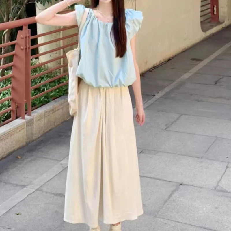 

LKSK Summer Women's New Temperament Tea Style Wear a Set of Korean Drama Fashionable and Beautiful Dopamine Dresses Set
