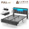 Bed Frame with Drawers，Charging Station,Upholstered Platform Bed w Storage Headboard LED Light, Heavy Duty Metal Frame Support 2
