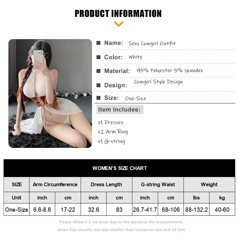 Women Lingerie Women Lingerie Set Sexy White Mesh Halter Dress Brown Corset Waist Western Cowgirl Greek Goddess Fusion